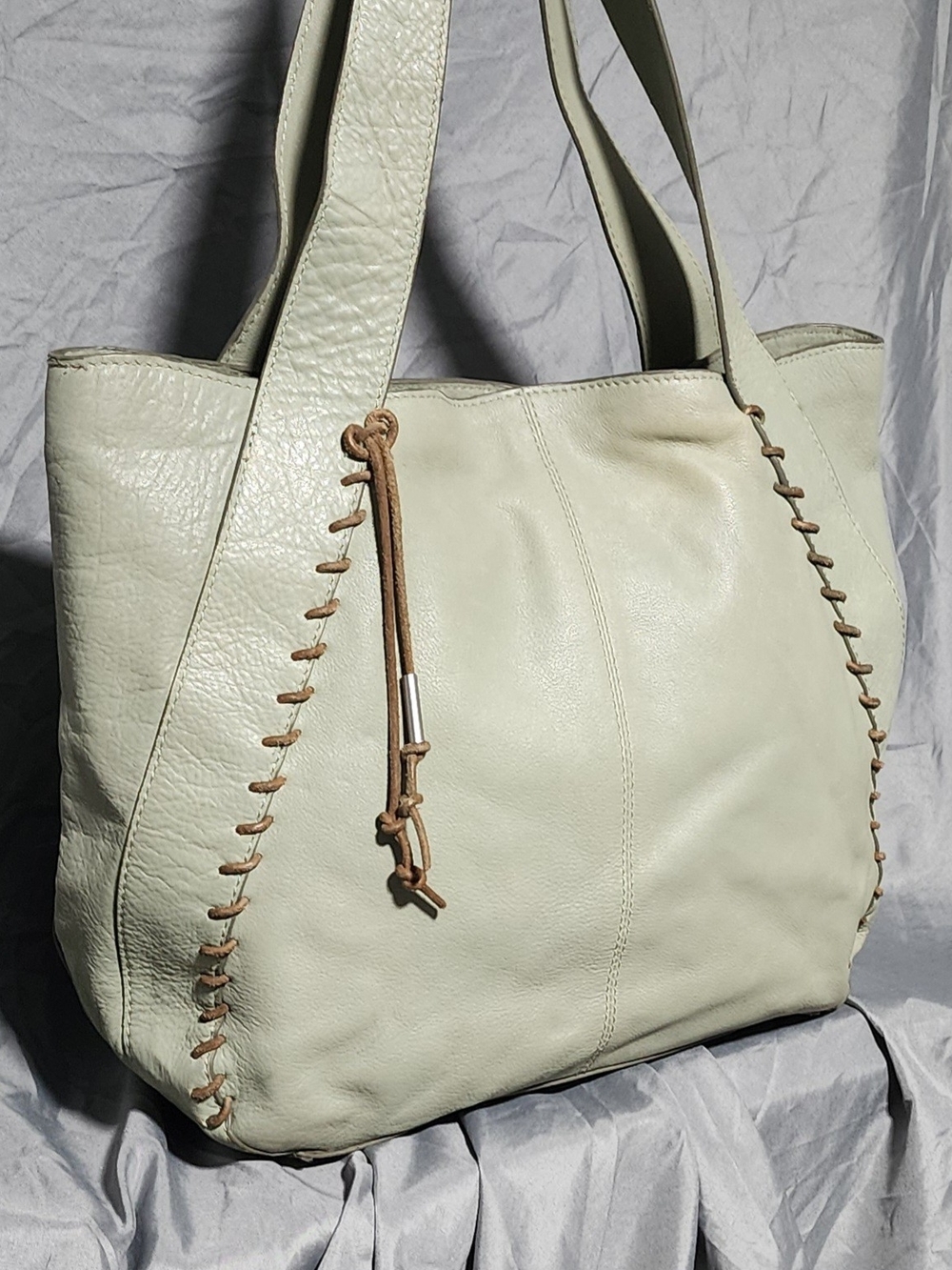 Lucky Brand Sage Green Leather Shoulderbag Purse Tote Western Whipstitch Design
